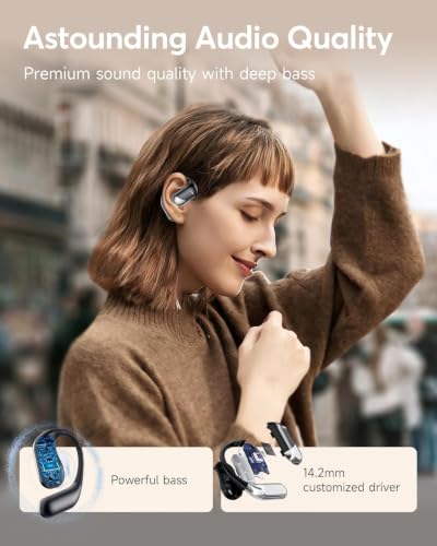 Ultra Open Ear Headphones, Over Ear Bluetooth Bone Conduction Earbuds | Bluetooth 6.1, LED Digital Display, 60H Playtime, IP55 Waterproof, Secure Earhooks for Running, Cycling & Workout - color: Obsidian Silver Black