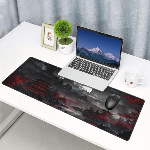 Extended Gaming Mouse Pad, Large Desk Mat XL Anime Mouse Pad Waterproof with Stitched Edges, Non-Slip Desktop Pad for Home and Office, Level Up Your 31.5x11.8 Inch (Night Lake) - color: Night Lake
