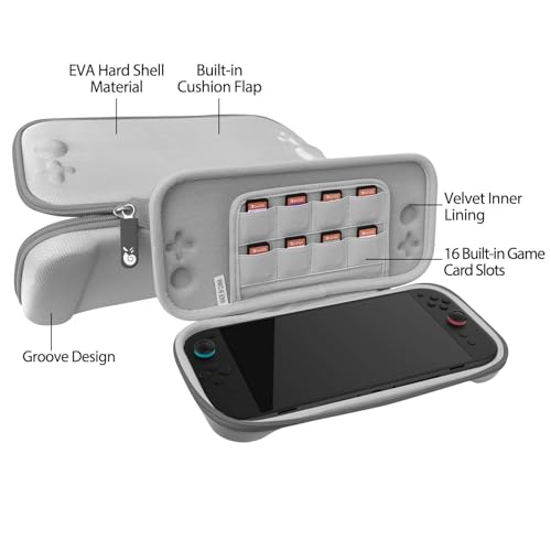 RAVEtone Travel Carrying Case Compatible with Nintendo Switch 2 Model 2025, Ultra Slim Premium EVA Portable Hard Shell Pouch Waterproof Game Bag with 16 Game Cartridge Accessories (Gray) - color: Gray, style: Slim