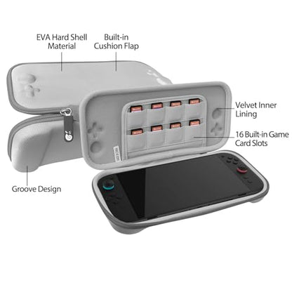RAVEtone Travel Carrying Case Compatible with Nintendo Switch 2 Model 2025, Ultra Slim Premium EVA Portable Hard Shell Pouch Waterproof Game Bag with 16 Game Cartridge Accessories (Gray) - color: Gray, style: Slim