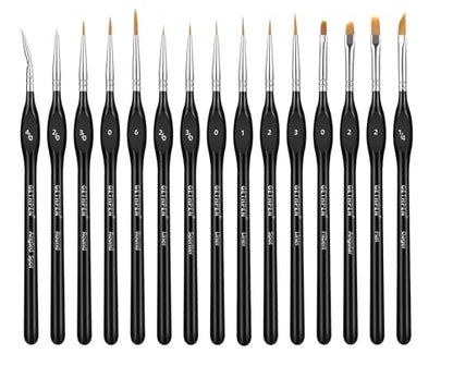 GETHPEN Detail Paint Brushes Set, 15pcs Miniature Paint Brushes | Micro Detail Paint Brush Set, Small Fine Detail Model Brushes, for Acrylics, Watercolors & Paint by Number, Figurine - size: 15 Sizes