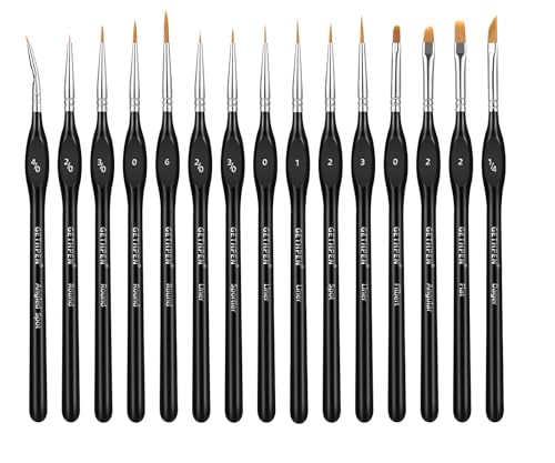 GETHPEN Detail Paint Brushes Set, 15pcs Miniature Paint Brushes | Micro Detail Paint Brush Set, Small Fine Detail Model Brushes, for Acrylics, Watercolors & Paint by Number, Figurine - size: 15 Sizes