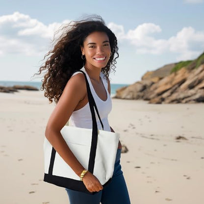 DALIX Daily Shoulder Tote Bag Premium Cotton in Black - color: Black