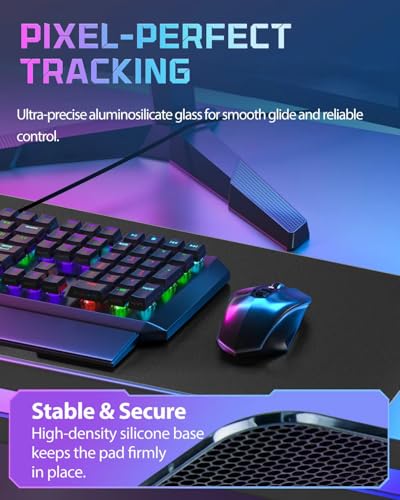 XXL Glass Gaming Mouse Pad, 38.5×16.5 Inch Desk Mat Black | 3mm Tempered Glass Surface with 0.85μm Micro Etched Texture, Smooth Glide & Precision Control for FPS Gaming, Keyboard Setup - color: Black, size: 38.5" x16.5"