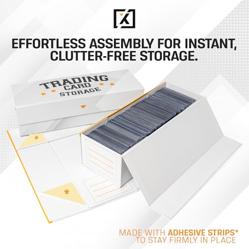 HOMEXPRO Easy Fold Trading Card Storage Box [3 PACK] Magnetic Lid | Toploader Storage Box Fits 800 Cards, 200 Toploaders, or 50 One Touch | Baseball Card Storage Box - Labels included - style: White - 3 Pack