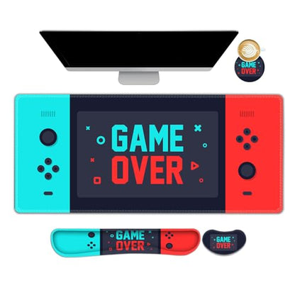 ARTSO Large Gaming Mouse Pad, Keyboard Wrist Rest Pad & Wrist Support Mousepad Set, Stitched Edge, Extended, Non-Slip Base, Memory Foam Desk Mat, Green Red Game Console - color: Green Red Game Console