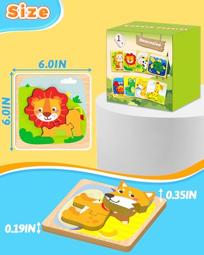 Benresive Wooden Toddler Puzzles, Montessori Toddler Toys for 1 2 Year Old | 6 Pcs Puzzles, 1 2 3 Year Old Girl Boy Great Gifts, Learning Educational Preschool Bolck Toys for 1 2 3 Year Old - style: 8 PCS