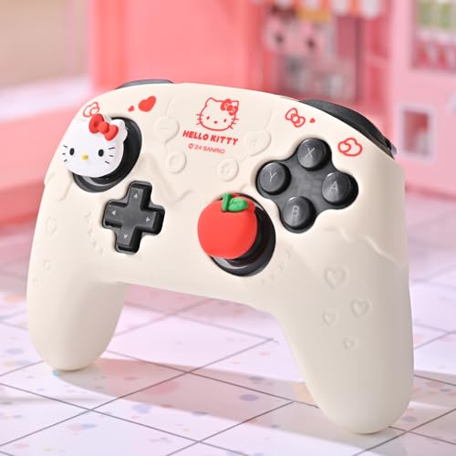 Kuitmor Silicone Switch Pro Controller Cover Skin Set, Anti-Slip Soft Protective Case for Switch Pro Controller with 2 Thumb Grip Caps and 1 Sticker (Beige Hello Kitty) - color: Beige Hello Kitty