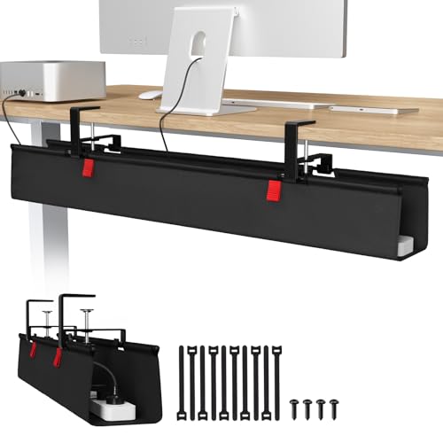 Univivi No Drill Under Desk Cable Management Tray, 36 inch Cable Management | Clamp/Screw Mount Desk Cable Management, Premium Fabric Cable Management Tray, Large Capacity Cord Organizer for Office, Home - color: Black, size: 36"L x 5.5"W