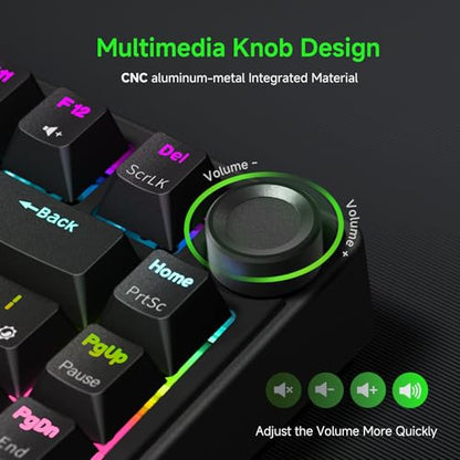 RK ROYAL KLUDGE R75 Wired Mechanical Gaming Keyboard, 75% Hot-Swap Mechanical Keyboard Volume Knob, Soft Pre-lubed Tactile Brown Switch - color: pure black