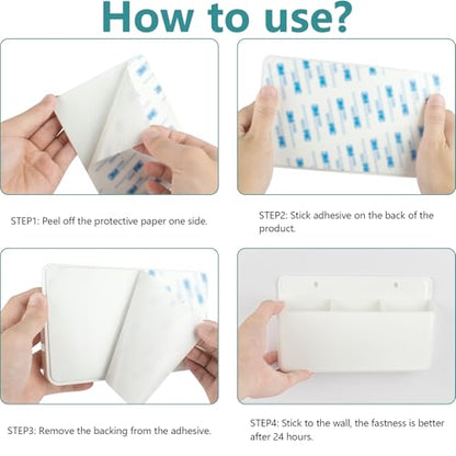 3 Slot Remote Control Holder, TV Remote Holder Wall Pen Storage Accessories for Home Office School (White) - color: White