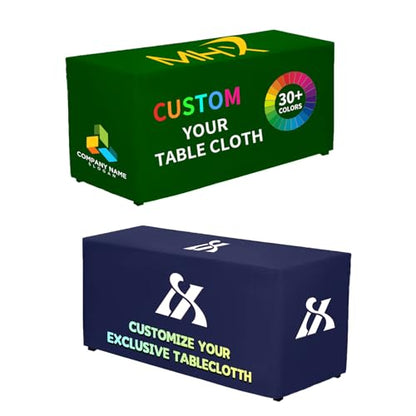 Custom Table Cloth with Business Logo 4/5/6/8/10 FT Table, Personalized Fitted Table Cover for Business Tradeshow Events Anniversary Birthday Wedding (4FT Open Back) - size: 108" x 63" (4FT Open Back)