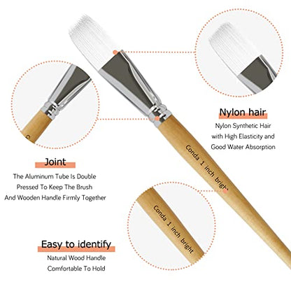 CONDA Paint Brushes Set of 24 Different Shapes Professional Painting Brushes for Oil, Acrylic Canvas and Watercolor Painting (White) - color: White