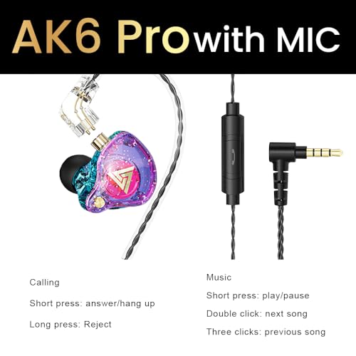 Wired Gaming Earbuds,QKZ AK6 PRO in Ear Monitors, Deep Bass Sound Wired Earbuds, HiFi in Ear Headphones with New 1DD 10mm Dynamic Driver, IEM for Music Gaming Video Calling (Purple) - color: Purple