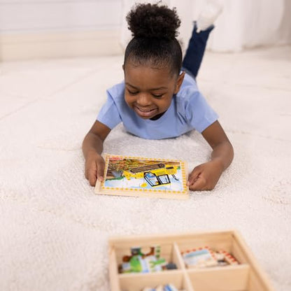 Melissa & Doug 4‑in‑1 Wooden Construction Vehicles Jigsaw Puzzle Set, 48 Pieces with Storage Box, Toddler Puzzle Toy for Kids Ages 3+ - FSC Certified - style: Construction