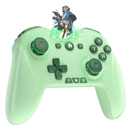Switch Controller for Nintendo Switch/OLED,Hall Effect One-Piece Joypad with Turbo/4 Looping Macro Buttons/Wake Up/9 colors RGB,Includes 4 game card slots wireless handheld controller (Green) - color: Green