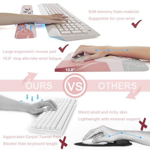 Ospelelf Mouse Pad with Wrist Rest and Keyboard Wrist Rest, Ergonomic Wrist Rest for Computer, Office, Gaming, Pink - color: Pink Plant