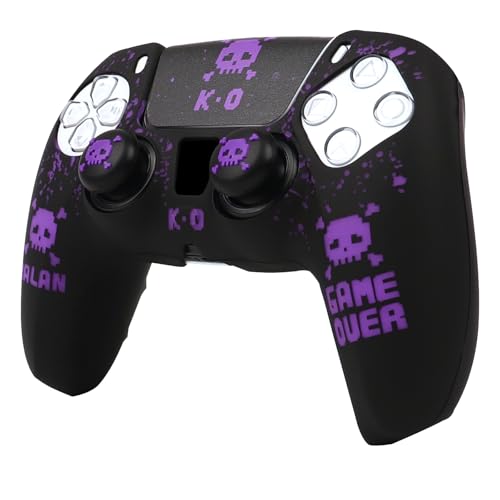 Skull Controller Skin Cover Compatible with PS5/Playstation 5 Controller, RALAN Protector Case Customised Thumb Grip - color: Pixelated Skull Black Purple