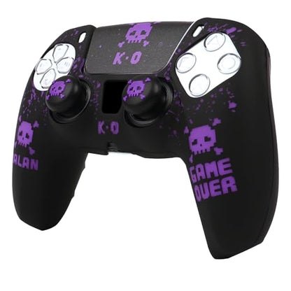 Skull Controller Skin Cover Compatible with PS5/Playstation 5 Controller, RALAN Protector Case Customised Thumb Grip - color: Pixelated Skull Black Purple