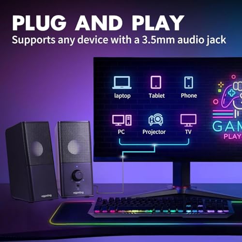 H21 Computer Speakers for Desktop PC, Full Stereo Sound, USB-Powered, Gaming Monitor Speaker with 3.5mm Aux Multimedia for Laptop/Desktop/Tablets/Phone(Black)