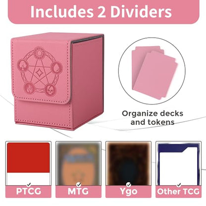 Card Deck Box with 2 Dividers, MTG Commander Deck Box Holds 100+ Double-Sleeved Cards, Leather Magnetic Deck Case Compatible with Magic TCG CCG Cards, Pink - color: 2. Pink, size: 100 Double-sleeved Cards Vertical