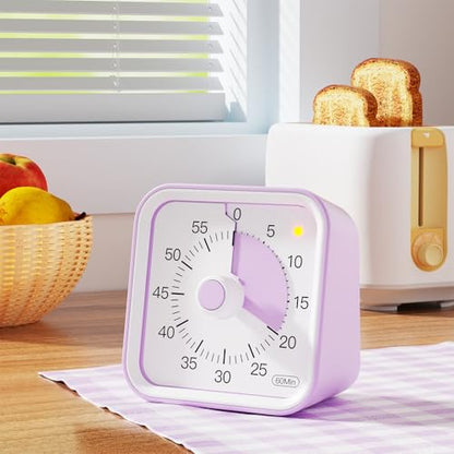Visual Timer for Kids, Cute Timer with Pause Function, Purple | Time Management for Classroom, ADHD, Kitchen, Toddlers, Study, Alarm 3 Volume Levels, Light Indicator, Easy to Use - color: Purple