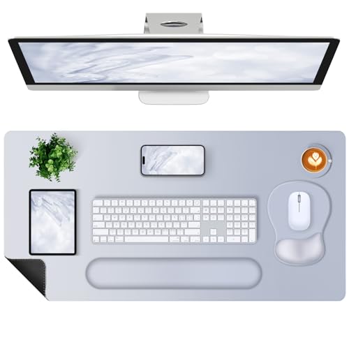 4-in-1 Large Gaming Mouse Pad, Keyboard Wrist Rest Pad & Wrist Support Mousepad Set, Extended Desk Pad Waterproof Desk Mat Protector for Home Office Decor Study Game 35.4×15.7 Inches I Gradient Gray - color: Gradient Gray