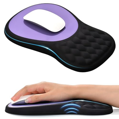 EooCoo Massage Ergonomic Mouse Pad with Dual-Slope Design Wrist Rest | Carpal Tunnel Relief, Memory Foam Wrist Rest, Non-Slip PU Base, Office Desk Accessories - color: Purple
