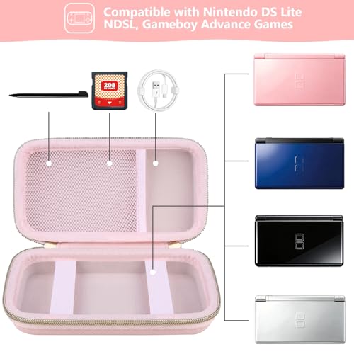 Supmay Hard Carrying Case Compatible with Nintendo DS Lite NDSL, Gameboy Advance Games Storage Holder Travel Bag with Mesh Pocket for USB Charging Cable, Stylus, Earphones, Game Cartridge, Pink - color: Pink Star