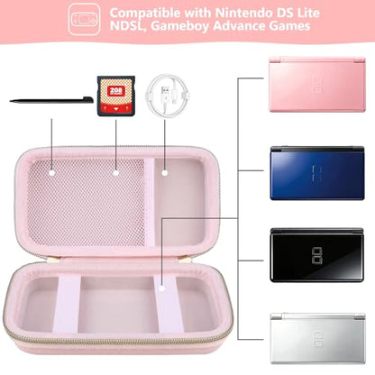 Supmay Hard Carrying Case Compatible with Nintendo DS Lite NDSL, Gameboy Advance Games Storage Holder Travel Bag with Mesh Pocket for USB Charging Cable, Stylus, Earphones, Game Cartridge, Pink - color: Pink Star