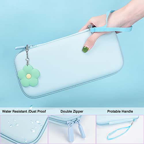 DLseego Blue Switch Case Set Carrying Case with 10 Slots Babyblue Protective Dockable Hard Shell with 4PCS Cute Cat Paw Thumb Grips Caps and 1PC Green Flower Blossom Chain for Switch 2017 Version - color: Blue, size: Switch 1 6.3inch