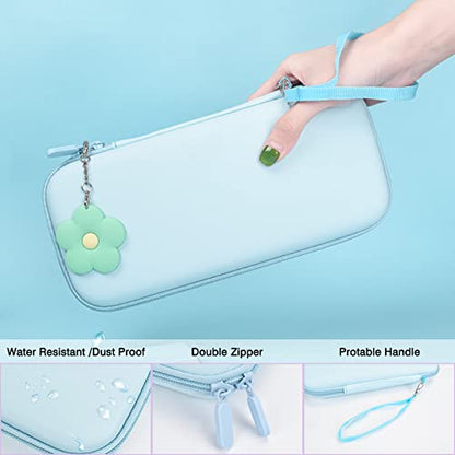DLseego Blue Switch Case Set Carrying Case with 10 Slots Babyblue Protective Dockable Hard Shell with 4PCS Cute Cat Paw Thumb Grips Caps and 1PC Green Flower Blossom Chain for Switch 2017 Version - color: Blue, size: Switch 1 6.3inch