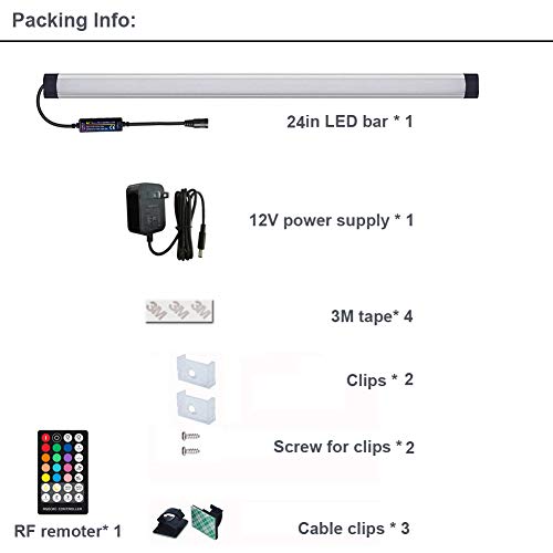 Dimmable Under Cabinet Lighting, RGB LED Light Bar, RF Remote Control Lamp, Multicolor Under Counter Lights for Desk, Room, Cupboard, Hallway, Shelf, Closet (24 Inch) - size: 24 Inch