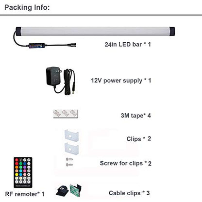 Dimmable Under Cabinet Lighting, RGB LED Light Bar, RF Remote Control Lamp, Multicolor Under Counter Lights for Desk, Room, Cupboard, Hallway, Shelf, Closet (24 Inch) - size: 24 Inch