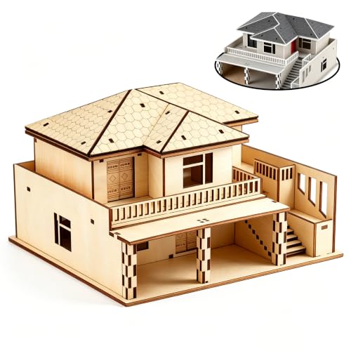 3D Wooden Puzzle for Adults, DIY Miniature Garden Villa Building Two Layer | wood panels, tenon joint glue-free build, customizable scene pieces, tabletop art ornament for leisure bonding - color: Garden Wood Color 02