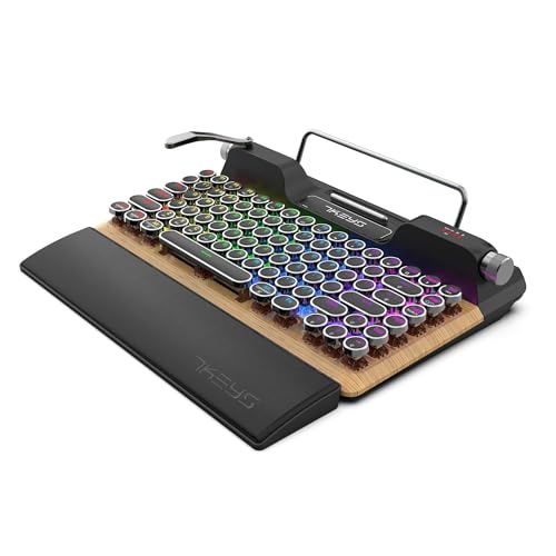 7KEYS Retro Typewriter Mechanical Gaming Keyboard, Vintage Style Computer Keyboard with Wireless Bluetooth5.0/Wired/2.4G, True RGB Backlight, Compatible with PC/Laptop/Tablet/Phone (Linear Switch) - style: Linear Switch
