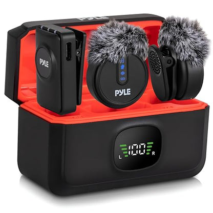 Pyle Wireless Lavalier Microphone System | Noise-Canceling Clip-On Lapel Mic with Magnetic Mount, 7H Battery, 360° Omnidirectional Audio, Charging Case | DSLR, iOS & Android for Vlogging, Podcasting - style: TRS AUX / USB-C