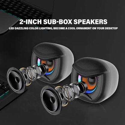 2.1 Computer Speakers, Gaming Stereo System with RGB Subwoofer, Wired USB Powered 3.5mm Auxiliary Speakers for PCs, Laptops, Tablets, Phones - Black
