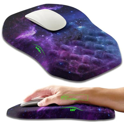 Ergonomic Slope Mouse Pad Wrist Support, Wrist Rest Mousepad for Carpal Tunnel Pain Relief with Massage Bulge and Slow Rebound Memory Foam (12x8 inch, Galaxy) - color: Am006-galaxy