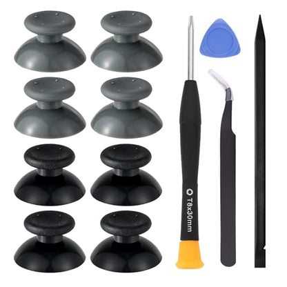 Ikpek 8 Pcs Replacement Thumbsticks for Xbox 360 Controller, Plastic Thumb Stick Joystick Grip Replacement for Xbox 360 Controller Accessories - size: 4 Black + 4 Grey