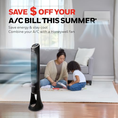 Honeywell QuietSet Whole Room Tower Fan, Oscillating Tower Fan with Remote, Black, HYF290B - color: Black