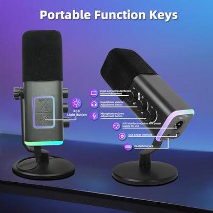 VCOM XLR/USB Gaming Microphone for PC,Dynamic Computer Mic for Streaming Podcasting,RGB Light, Mute Button, Headphones Jack, Desktop Stand, Vocal Mic for Singing YouTube TikTok Streaming