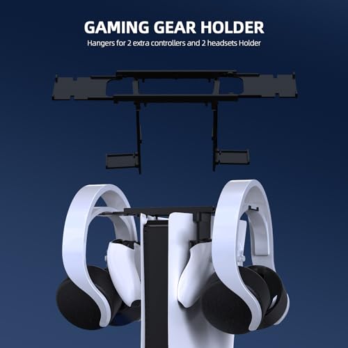 JOYTORN PS5 Vertical Stand with Cooling Fan and Dual Controller Charger Station for PlayStation 5/Slim Console, PS-5 Accessories with Headset Hooker,14 Game Rack Storage, Media Remote Organizer