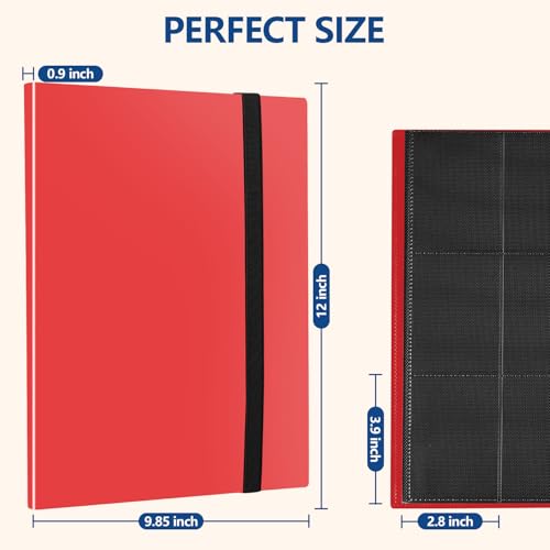 Card Binder, EDUDIIU 9 Pockets Premium Trading Card Binders, Cards Collection Binder Album, Side Loading Yugioh Holder Book for Sport, Football, Baseball Collector - Red - color: Red