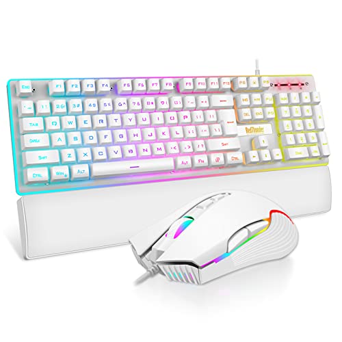 RedThunder K10 Wired Gaming Keyboard and Mouse and Wrist Rest Combo, RGB Backlit, Mechanical Feel Anti-ghosting Keyboard + 7D 7200 DPI Mice+Soft Leather Wrist Rest 3 in 1 PC Gamer Accessories(White) - color: White
