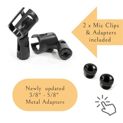 Stereo Array Spacing Microphone Mount with Ruled Markings - Holds 2 Mics - X-Y and ORTF Mic T-Bar Bracket, Fits 3/8" and 5/8" Mic Stands with Included Adapter (MIC-BAR-CLIP-MARK)