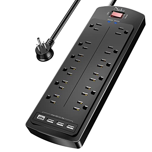 Power Strip, Nuetsa Surge Protector with 12 Outlets and 4 USB Ports, 6 Feet Flat Plug Extension Cord for Home, Office, Dorm Essentials, 2700 Joules, ETL Listed, Black - color: Black(12 Outlets), size: 6 Ft