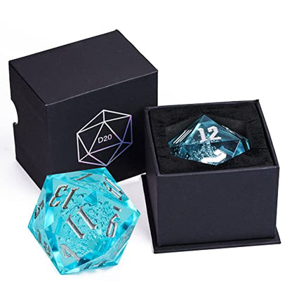 55mm 20 Sided DND Dice, Giant D20 D&D Polyhedral Dice Large D20 with Die Gift Box for D&D, RPG Table Games (Transparent Blue Bubbles) - color: Transparent Blue Bubbles