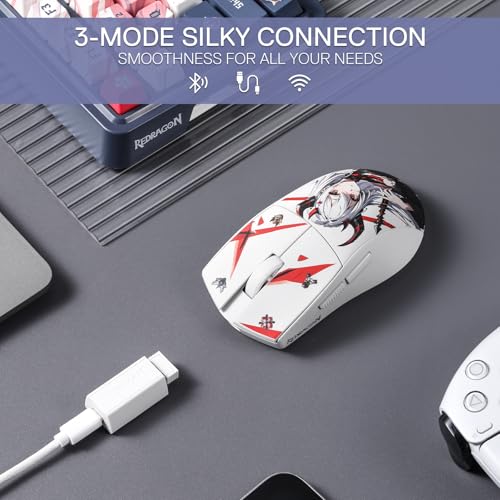 Redragon M916AK PRO 3-Mode Anime Gaming Mouse, 42G Ultra-Light 26K DPI Gaming Mouse w/Ergonomic Natural Grip Build, Full Programmable Buttons, Software Supports DIY Keybinds & DPI - color: WT-SE, style: 1K Hz
