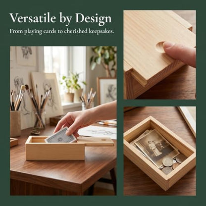 Lurrose Wooden Card Storage Box Trading Card Box Holder Poker Card Collection Box Organizer for Playing Gaming Cards Storage and Collection